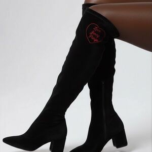 Chiara Ferragni Black Over-the-Knee Boots w/ Red stitched”I Love You Babe” boots